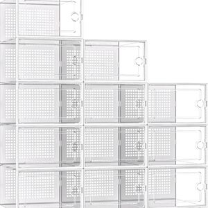 12 Pack Shoe Storage Box Clear Plastic Stackable Shoe Organizer White